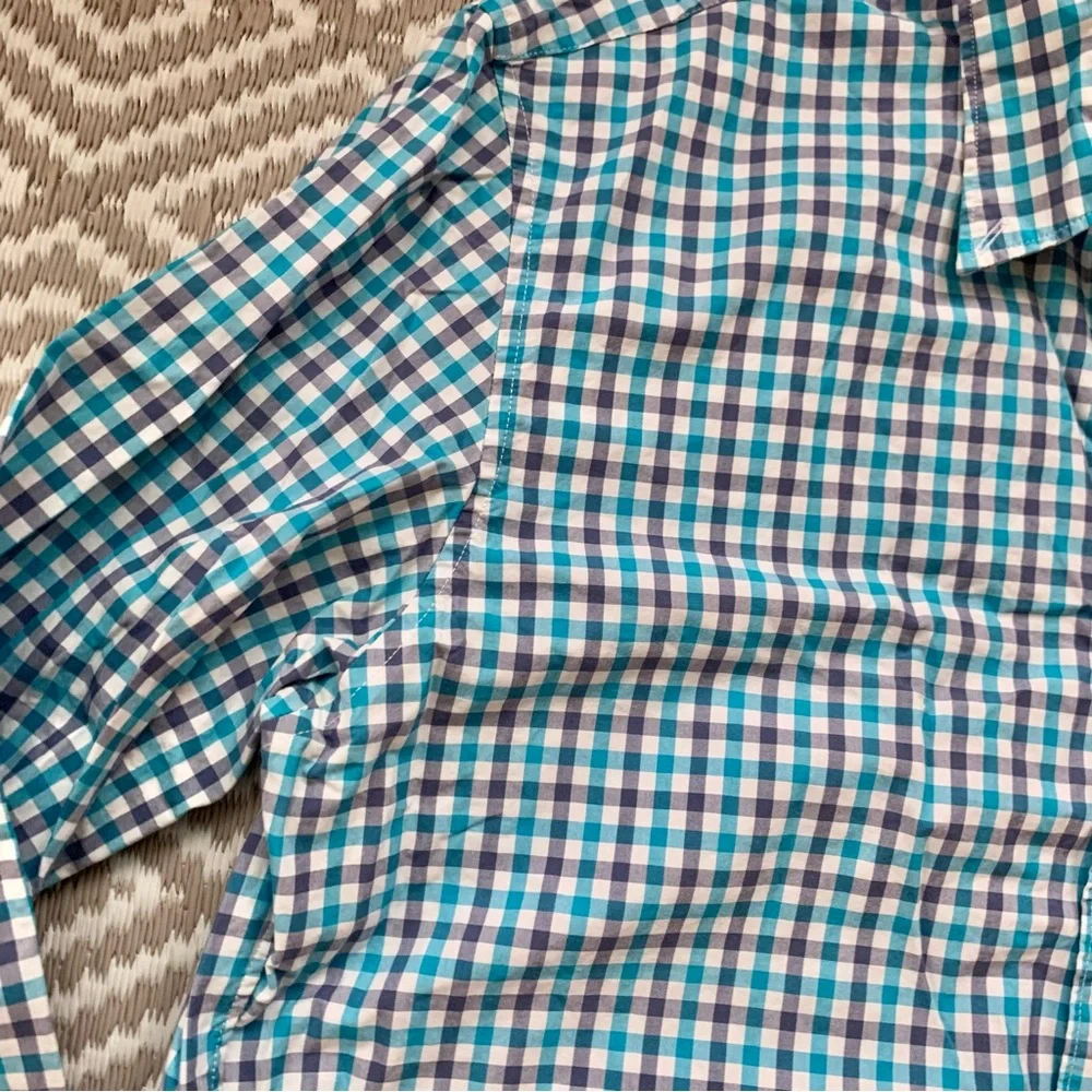 J. Crew Plaid Gingham Striped Blue Long Sleeve Button Down Shirt Men's Large